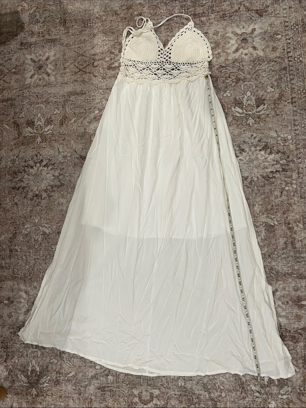 White Crochet Halter Maxi Dress - Picture 8 of 12